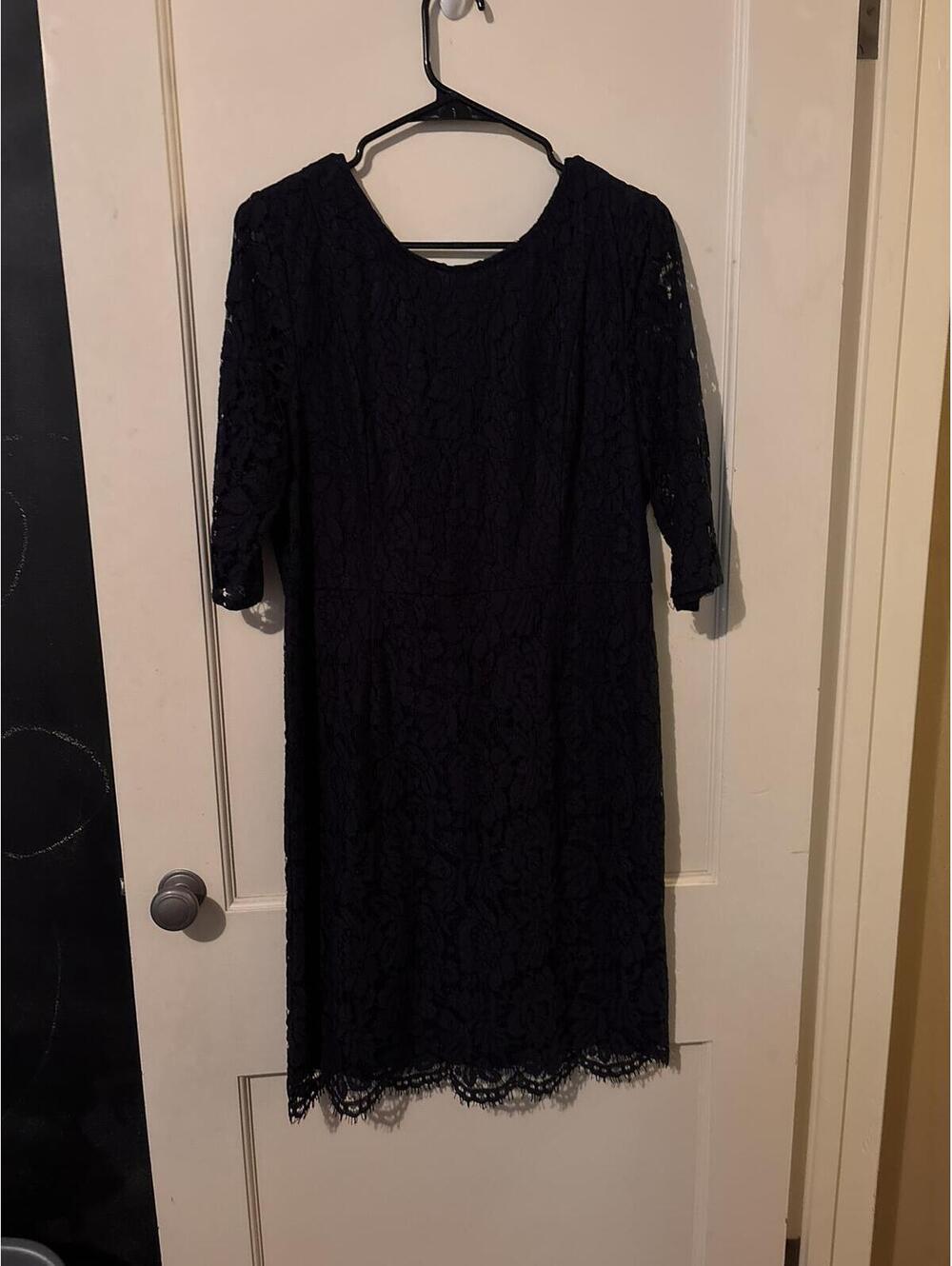 Navy Lace Midi Dress with 3/4 Sleeves Sharagano